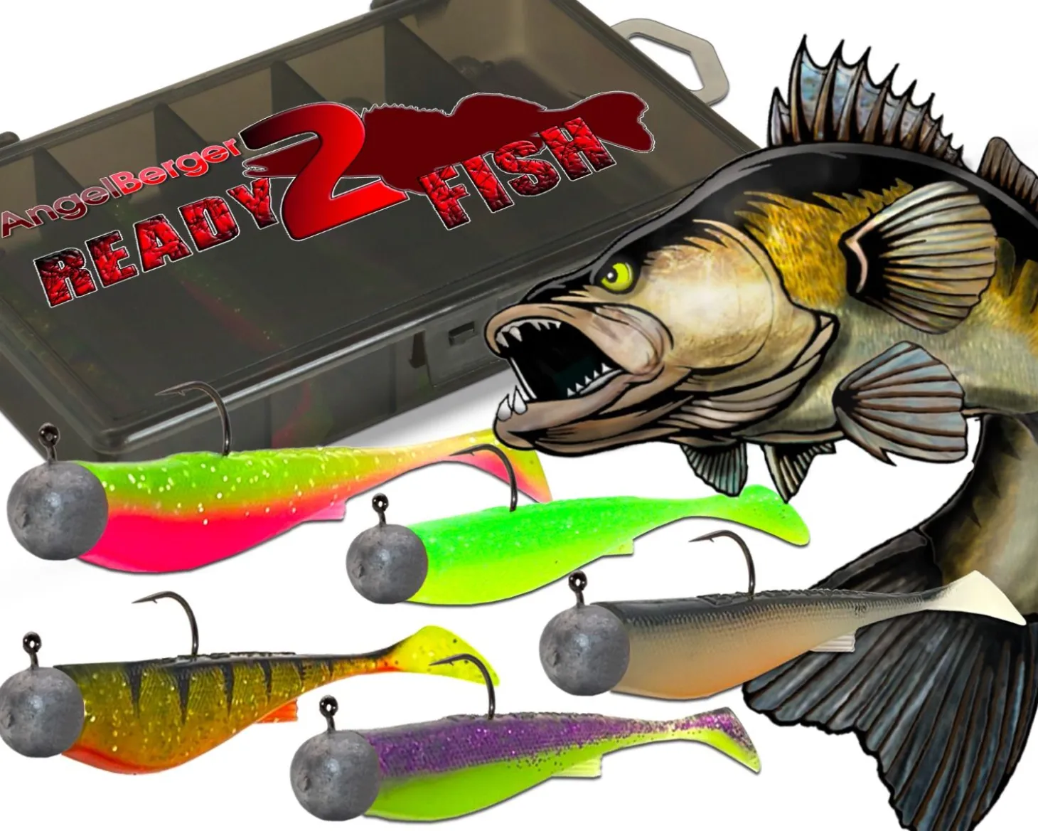 Wild Devil Baits Ready2Fish Smart Shad Zander mit Box Gummifisch Set mit Jighaken Kunstköder Gummiköder Angelköder