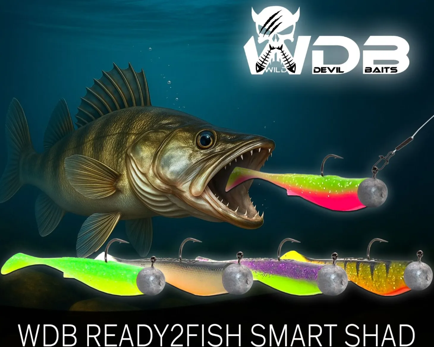Wild Devil Baits Ready2Fish Smart Shad Zander mit Box Gummifisch Set mit Jighaken Kunstköder Gummiköder Angelköder