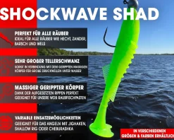 Wild Devil Baits Shockwave Shad Green Flash Gummifisch Kunstköder Softlure Gummiköder Hecht Barsch Zander Angelköder Raubfischköder Angelköder