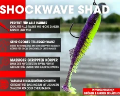 Wild Devil Baits Shockwave Shad Purple Chartreuse Gummifisch Kunstköder Softlure Gummiköder Hecht Barsch Zander Angelköder Raubfischköder Angelköder
