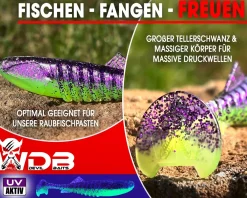 Wild Devil Baits Shockwave Shad Purple Chartreuse Gummifisch Kunstköder Softlure Gummiköder Hecht Barsch Zander Angelköder Raubfischköder Angelköder