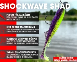 Wild Devil Baits Shockwave Shad Purple Chartreuse Gummifisch Kunstköder Softlure Gummiköder Hecht Barsch Zander Angelköder Raubfischköder Angelköder