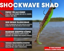 Wild Devil Baits Shockwave Shad UV Green Pumpkin Chartreuse Gummifisch Kunstköder Softlure Gummiköder Hecht Barsch Zander Angelköder Raubfischköder Angelköder