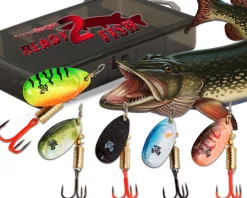 Wild Devil Baits Spinner Sortiment Hecht in Box Pike Spinnköder Kunstköder Set Angelköder Spoon Sortimente