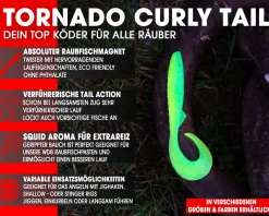 Wild Devil Baits Tornado Curly Tail Green Flash Twister Gummifisch Shad Kunstköder Softlure Gummiköder Hecht Barsch Zander Angelköder
