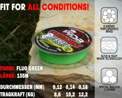Wild Devil Baits Tournament 8 Braid Fluo Green 8x fach rund geflochtene Angelschnur Braided Fishing Line Geflochtene Angelschnur