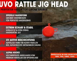 Wild Devil Baits UVO Rattle Jig 8/0 Meeres Jighaken Jig Head Rassel Jigkopf Norwegen  Angelköder