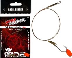 Wild Devil Baits Wire Leader Single Hook Stahlvorfach mit Einzelhaken 50cm 15kg Baitfish Rig 7x7 Raubfisch Vorfach Köderfisch Vorfächer Hechtangeln