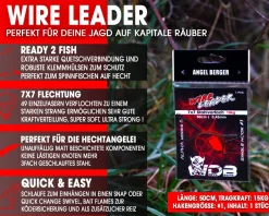 Wild Devil Baits Wire Leader Single Hook Stahlvorfach mit Einzelhaken 50cm 15kg Baitfish Rig 7x7 Raubfisch Vorfach Köderfisch Vorfächer Hechtangeln