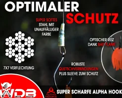 Wild Devil Baits Wire Leader Single Hook Stahlvorfach mit Einzelhaken 50cm 15kg Baitfish Rig 7x7 Raubfisch Vorfach Köderfisch Vorfächer Hechtangeln