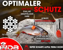 Wild Devil Baits Wire Leader Treble Hook Stahlvorfach mit Drilling 50cm 15kg 7x7 Raubfisch Vorfach Angelzubehör