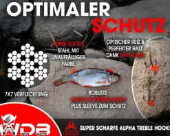 Wild Devil Baits Wire Leader 2x Treble Hook Stahlvorfach mit zwei Drilling 50cm 15kg 7x7 Raubfisch Vorfach Angelzubehör