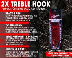 Wild Devil Baits Wire Leader 2x Treble Hook Stahlvorfach mit zwei Drilling 50cm 15kg 7x7 Raubfisch Vorfach Angelzubehör