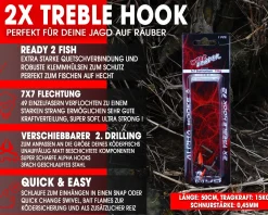 Wild Devil Baits Wire Leader 2x Treble Hook Stahlvorfach mit zwei Drilling 50cm 15kg 7x7 Raubfisch Vorfach Angelzubehör
