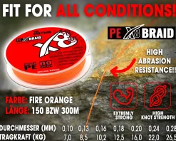 Wild Devil Baits X8 Braid Fire Orange Japan PE 8-fach rund geflochtene Angelschnur Braided Fishing Line Angelschnur