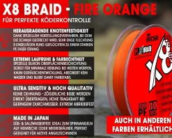 Wild Devil Baits X8 Braid Fire Orange Japan PE 8-fach rund geflochtene Angelschnur Braided Fishing Line Angelschnur